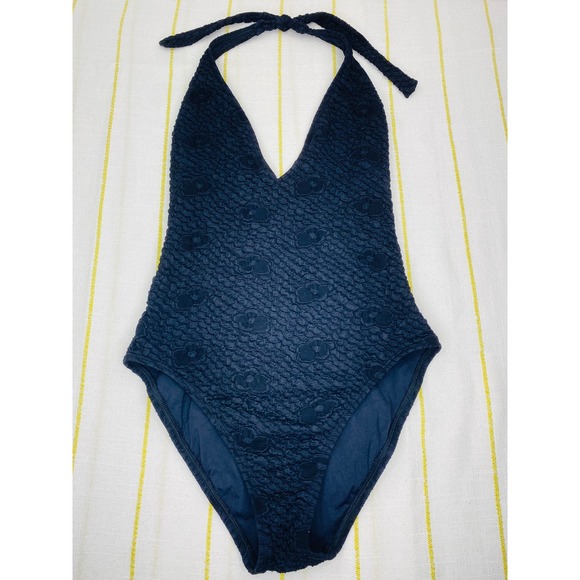 La Blanca Black One Piece Halter Swimsuit Womens 10 Tonal Floral Slimming Retro - Picture 1 of 9